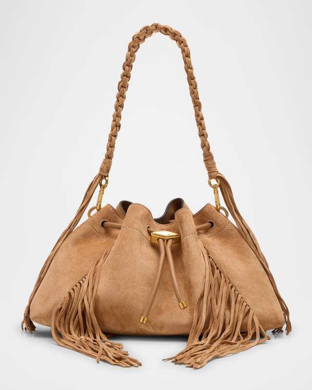 Bon Bon Cinch Fringed Suede Bucket Bag